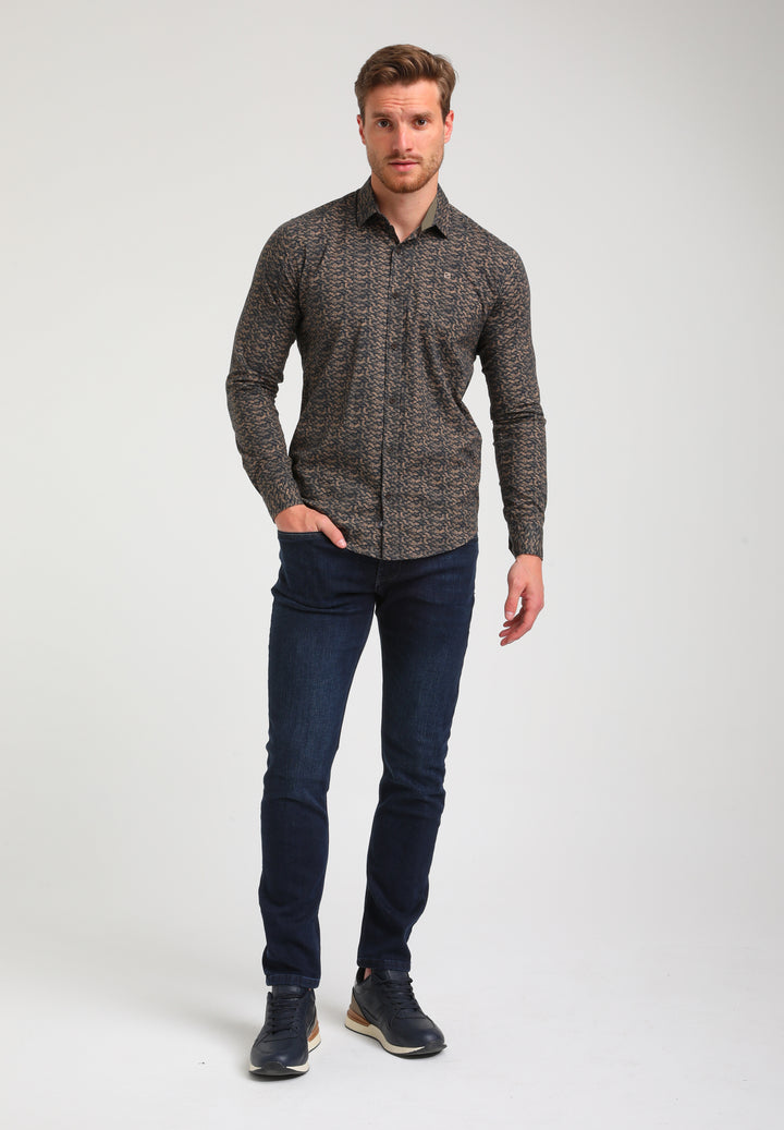 Gabbiano - Heren Overhemd - 334752 - 4412 Khaki Brown