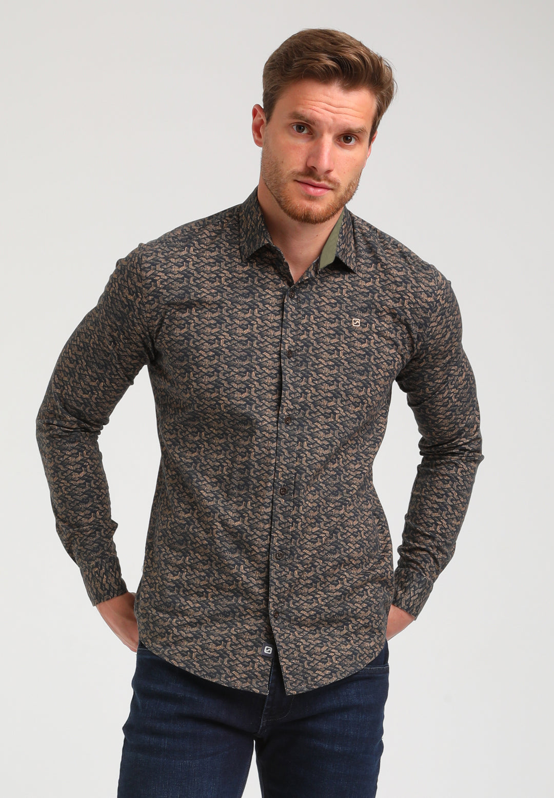 Gabbiano - Heren Overhemd - 334752 - 4412 Khaki Brown