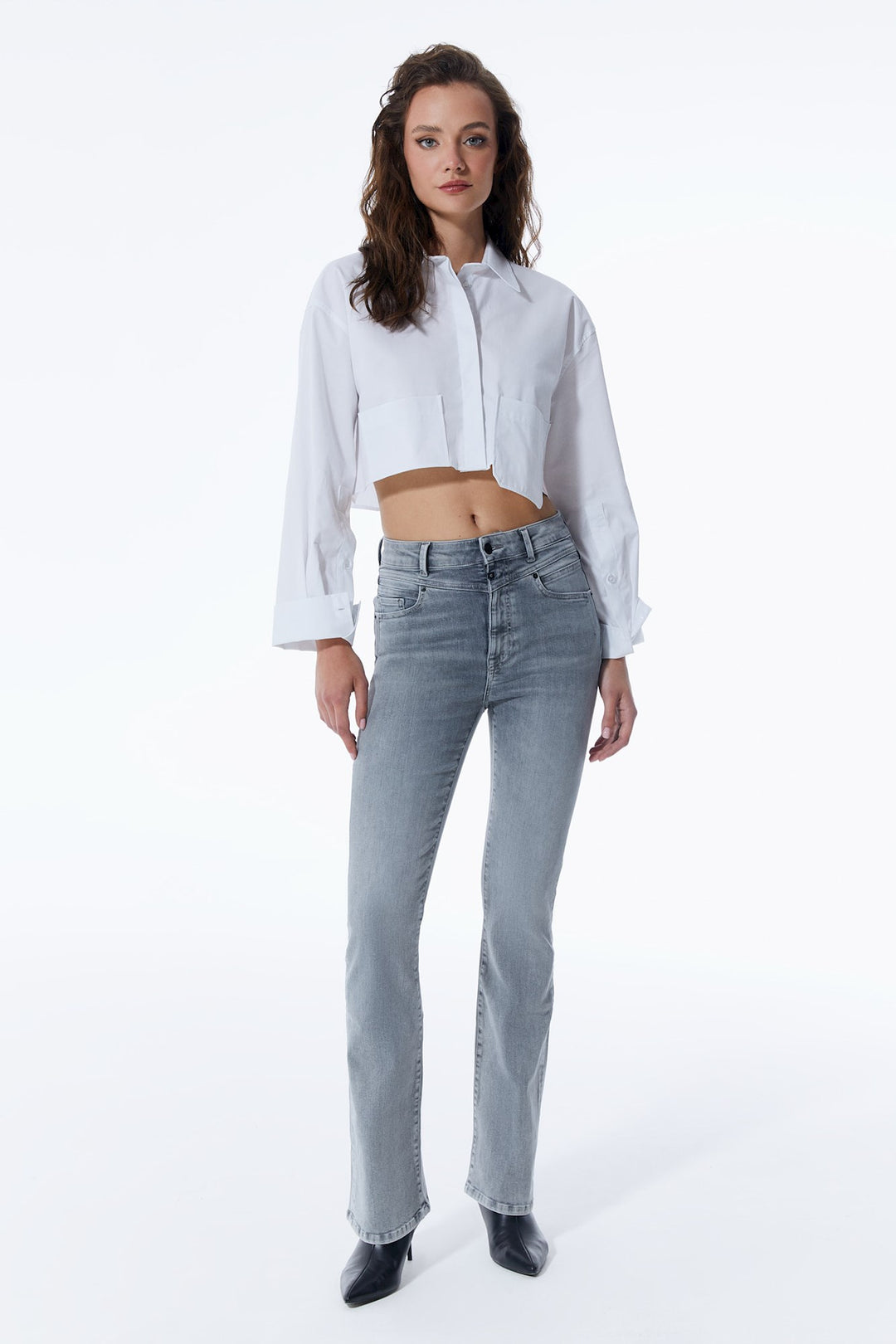 COJ - Matilda - Dames Flare Jeans - Grey Vintage