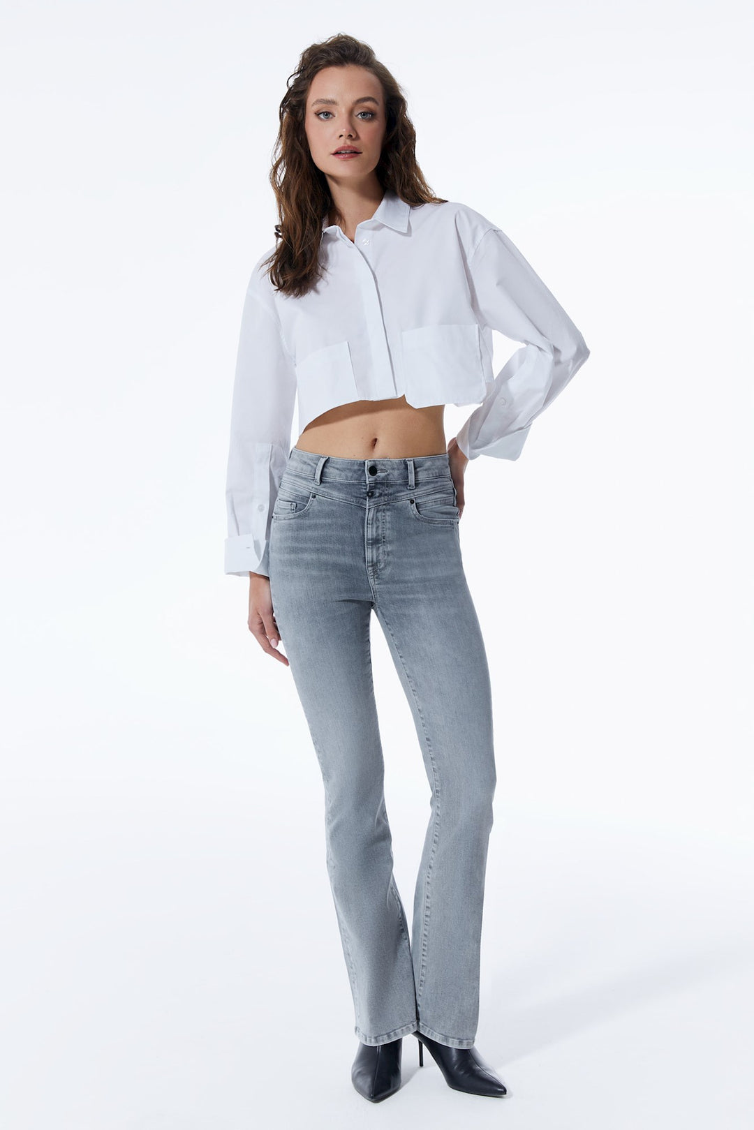 COJ - Matilda - Dames Flare Jeans - Grey Vintage