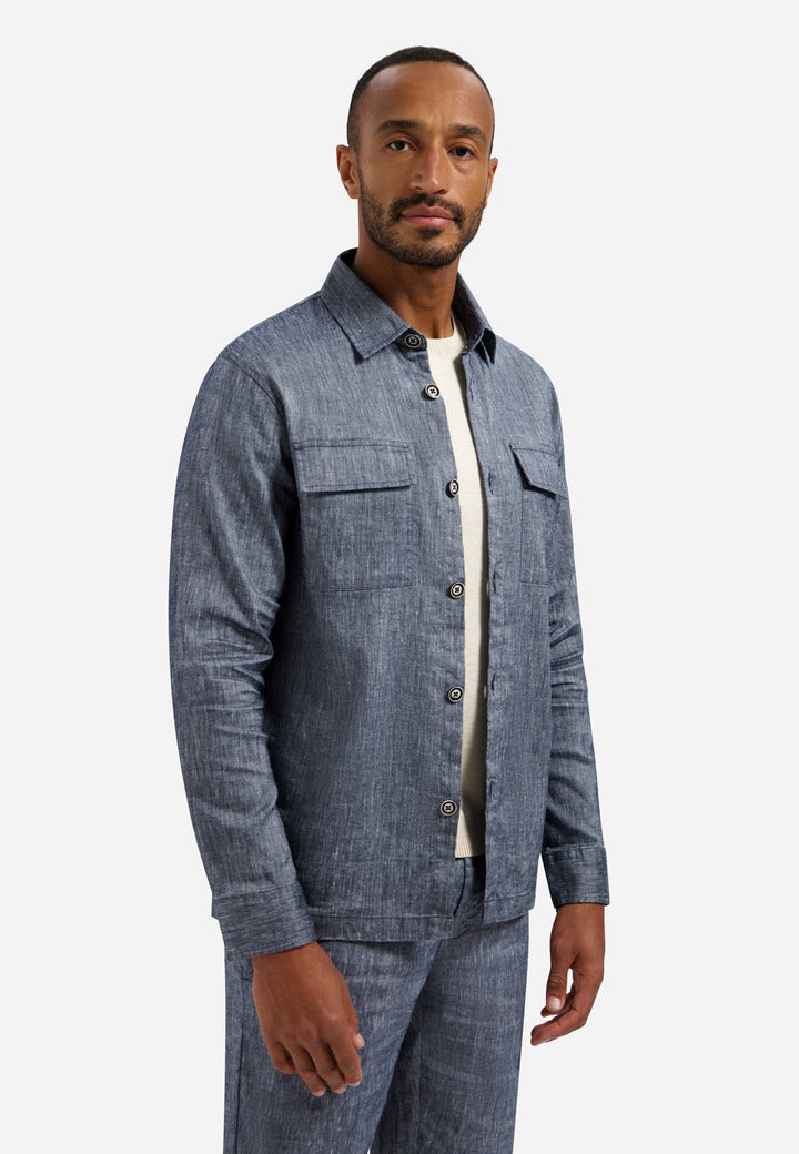 No Excess - Heren Linnen Overshirt - 31510210 - 078 Night