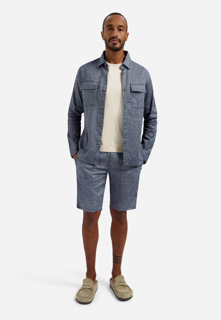 No Excess - Heren Linnen Overshirt - 31510210 - 078 Night