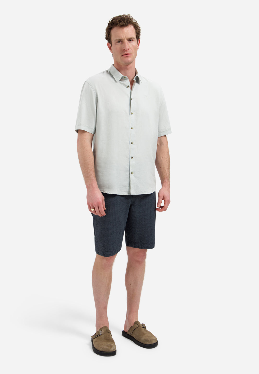 No Excess - Heren Linnen Overhemd - 31480321SN - 159 Dusty Green