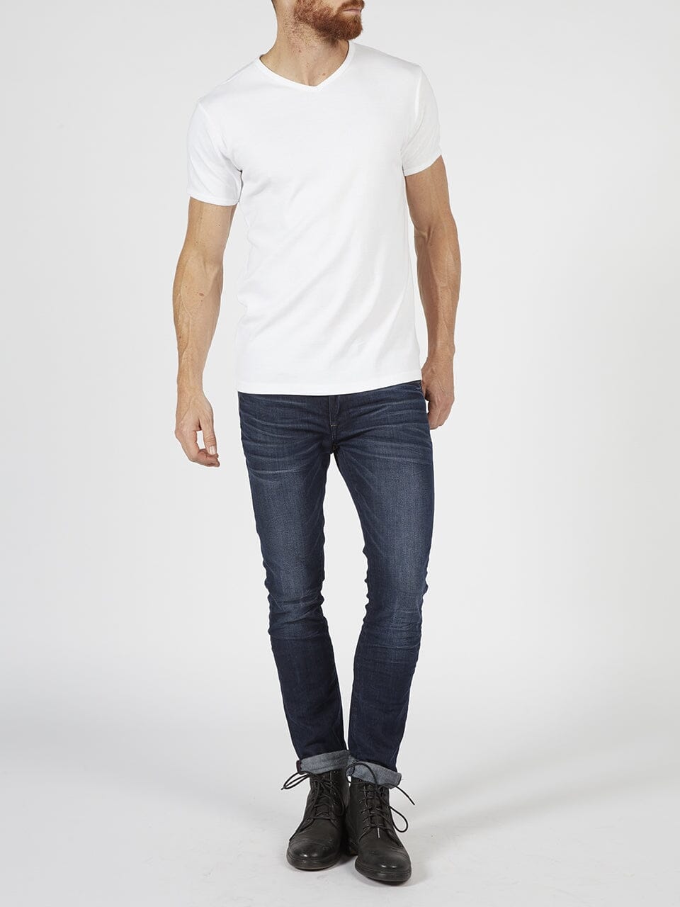 Petrol - Heren Basic T-Shirt V-hals - Wit