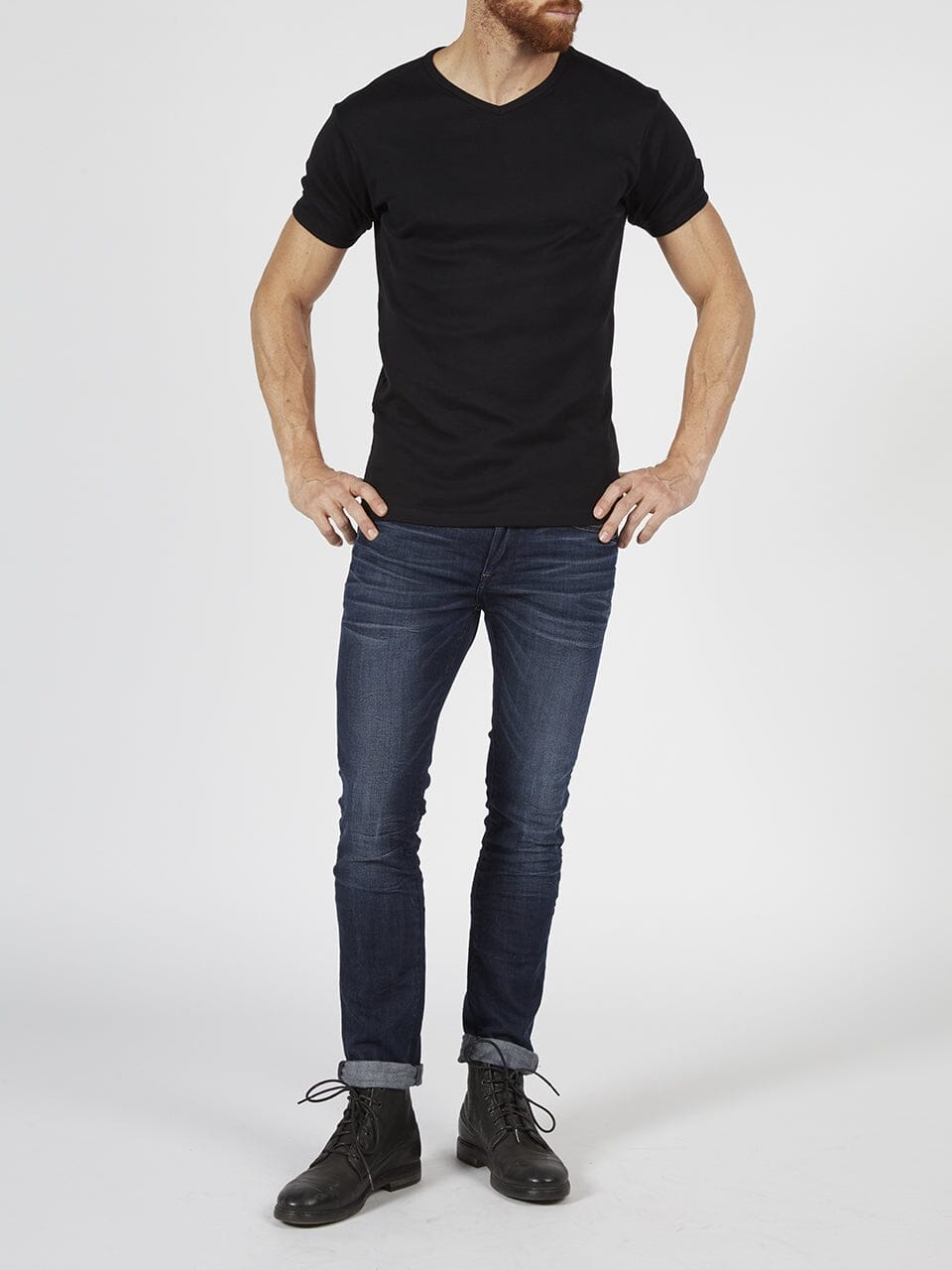 Petrol - Heren Basic T-Shirt V-hals - Zwart