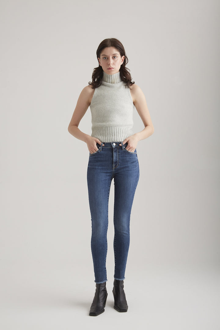 COJ - Lina - Dames Slim-fit Jeans - Dark Blue Fringe