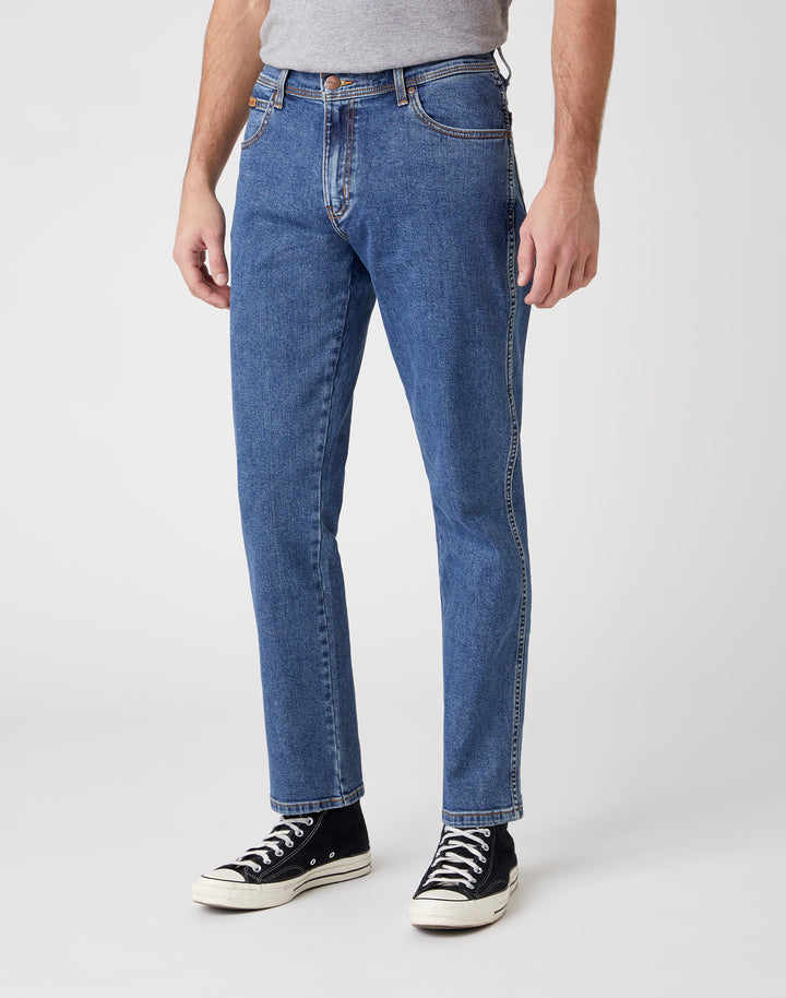 Wrangler Texas stretch 5-pocket blauw stone stonewash wash jeans spijkerbroek modern  regular regular-fit